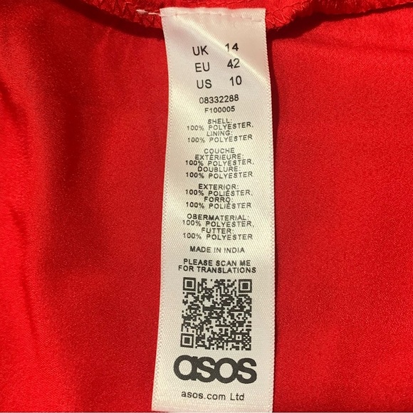 ASOS Red Chiffon Pleated Trapeze Dress w. Ruffle Neckline & Tie - Size 10 - Picture 16 of 16